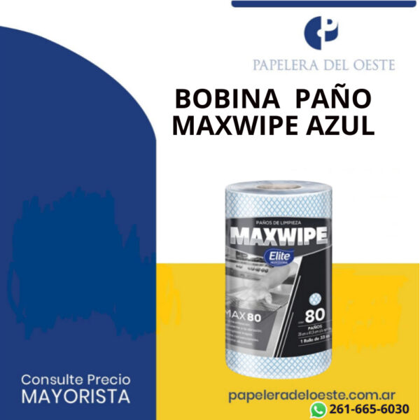BOBINA PAÑO MAXWIPE AZUL (80 PAÑOS) X1